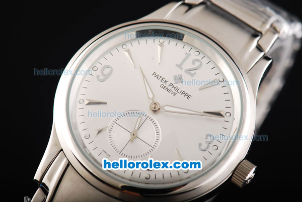 Patek Philippe Automatic Movement Steel Case with Silver Dial and Steep Strap - Click Image to Close